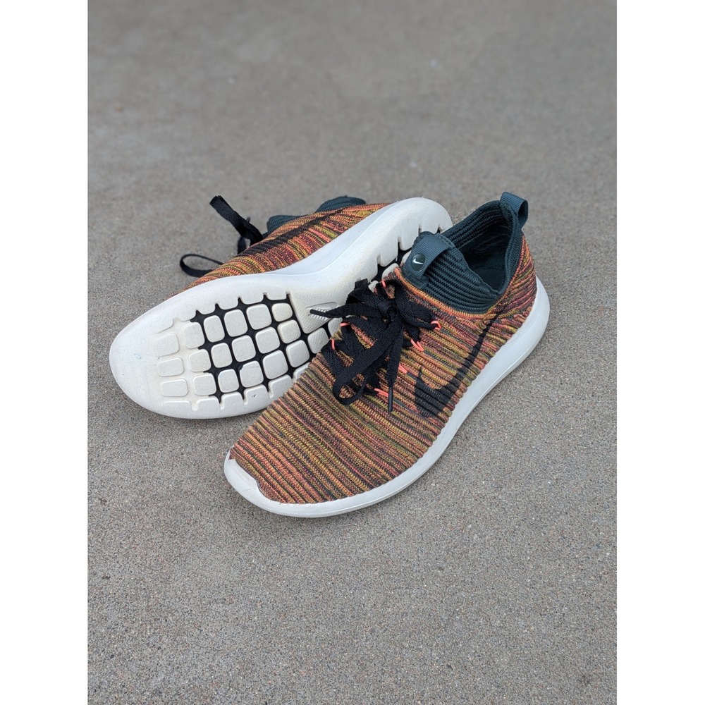NIKE ROSHE 2 Flyknit V2 Multicolor Orange Green 917688-300 Womens 8.5 Running
